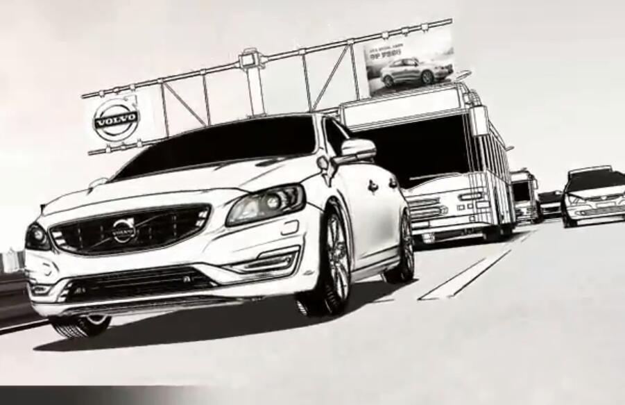 沃尔沃创意手绘线稿风格 汽车广告